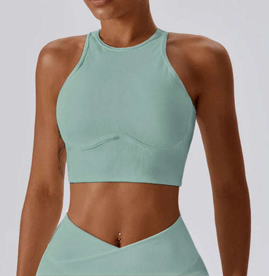 Womens Ribbed Sports Bra High Impact Padded Gym Running Yoga Fitness Top