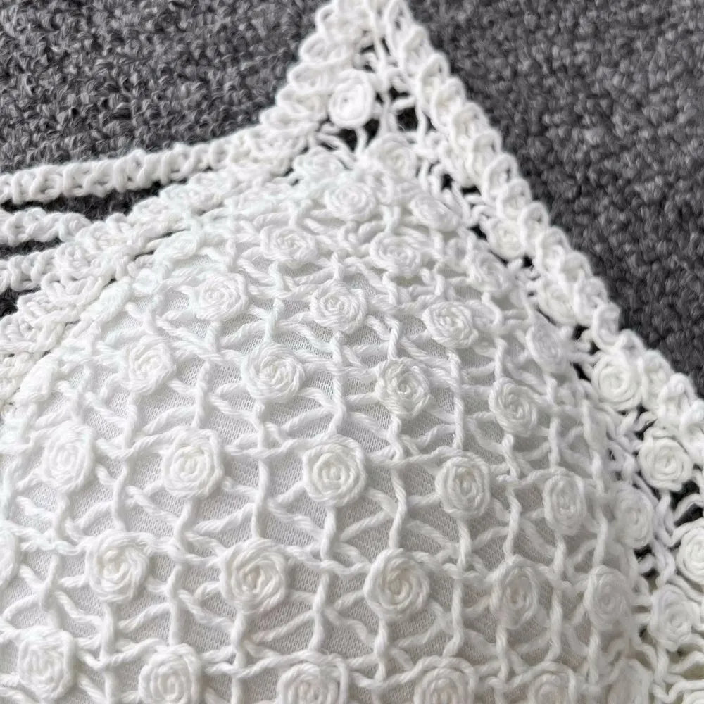 Women Crochet Two Piece Set Summer Y2K Beach Backless Cami Shorts