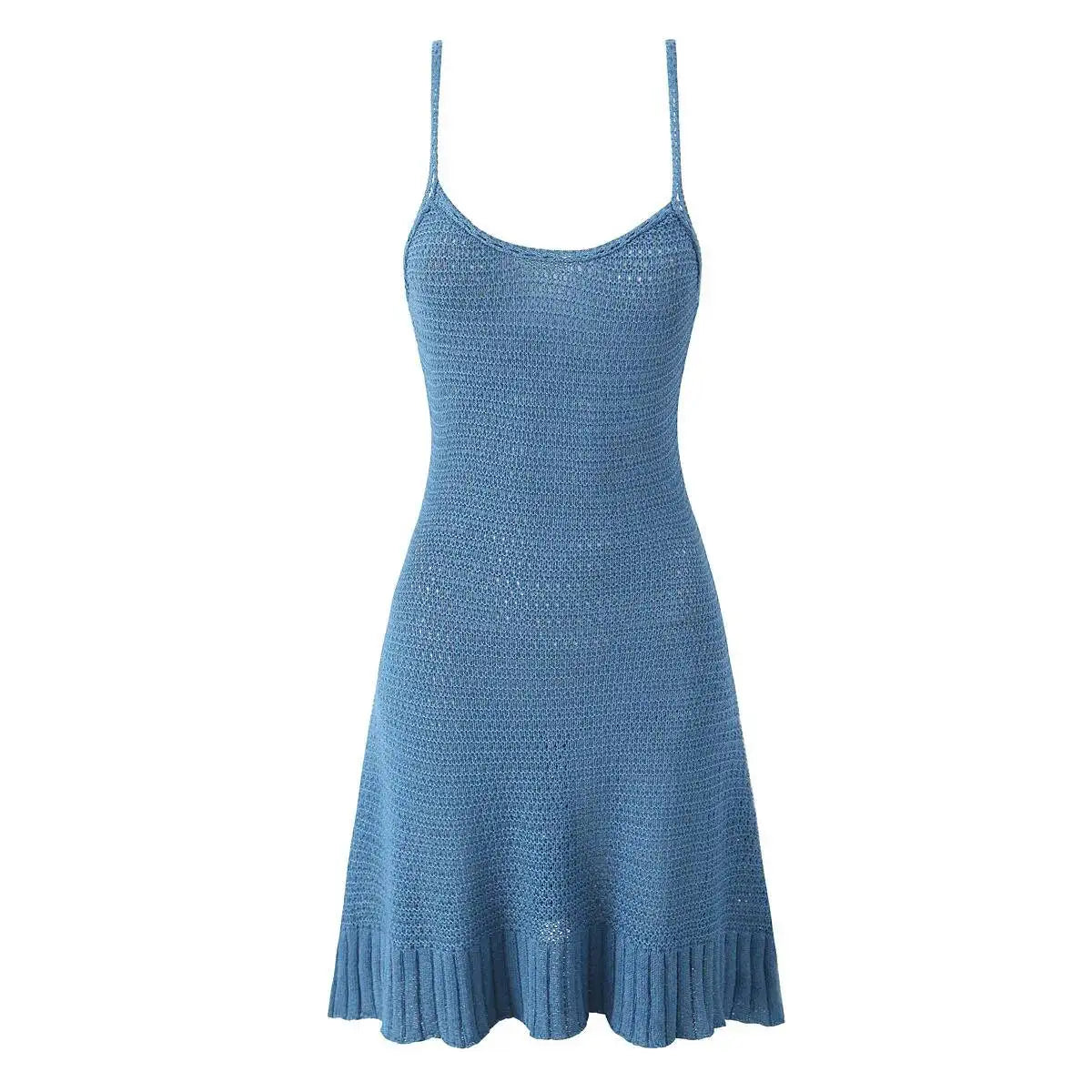 Women’s Crochet Halter Mini Dress Ruffle Knit Summer Beach Dress