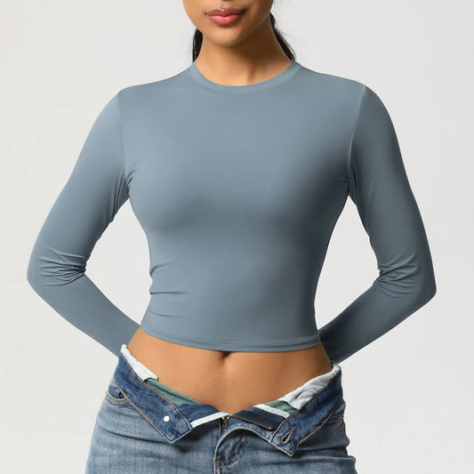 Women Long Sleeve Yoga Shirt Quick Dry Gym Workout Running Fitness Crop Top