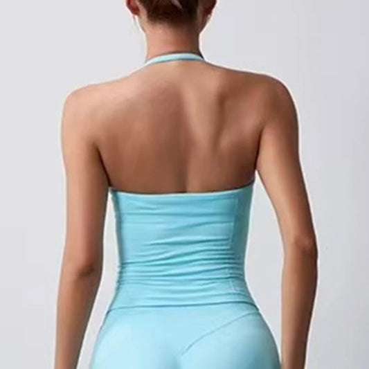 Women Backless Sports Bra Halter Gym Yoga Top Push Up Fitness Vest