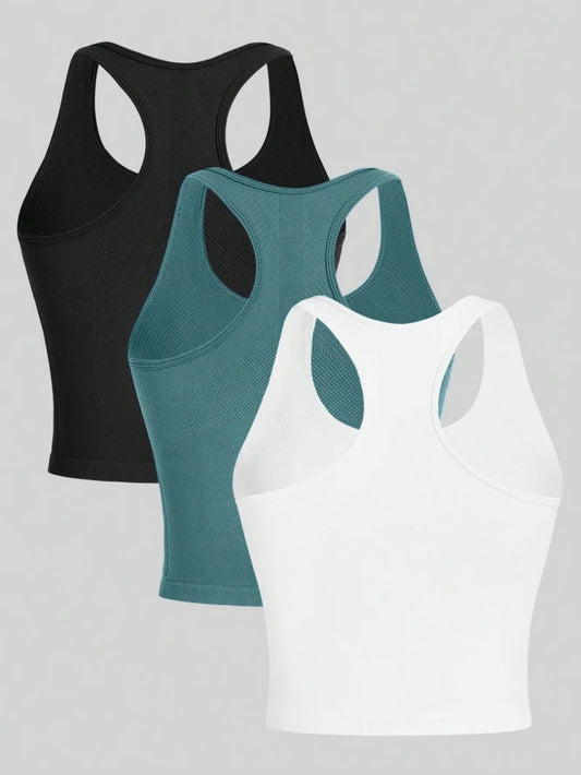 3 Pack Yoga Crop Tops | Seamless Gym Workout Tanks