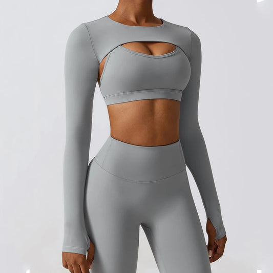 Womens Long Sleeve Gym Top Crop Yoga Shirt Quick Dry Fitness Sports