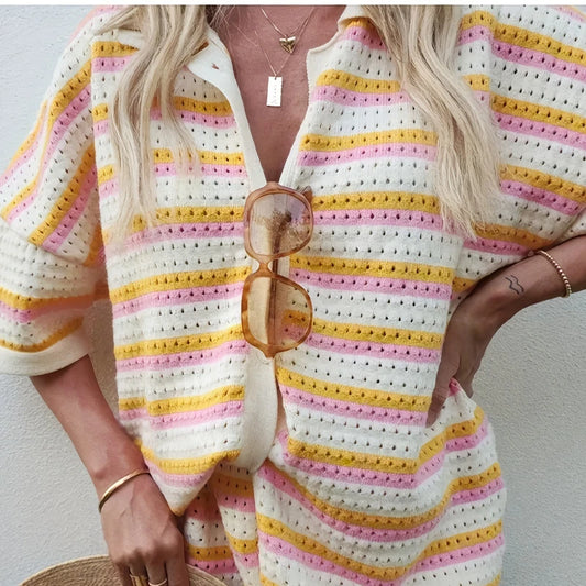 Womens Summer 2 Piece Set Knitted Cardigan Shorts Co Ord Outfit Casual