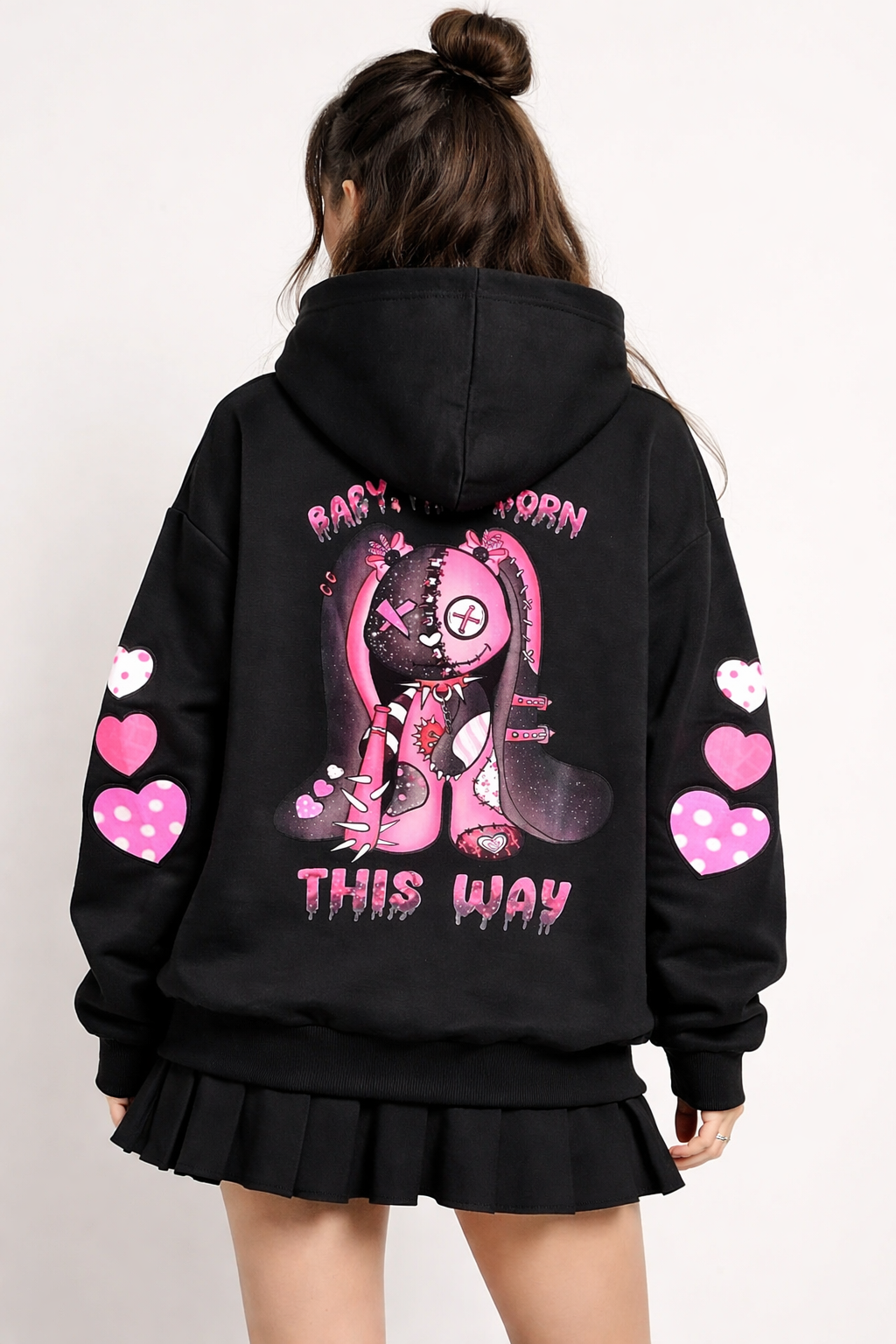 Women’s Cute Horror Bear Hoodie Pink Oversized Streetwear Hoodie