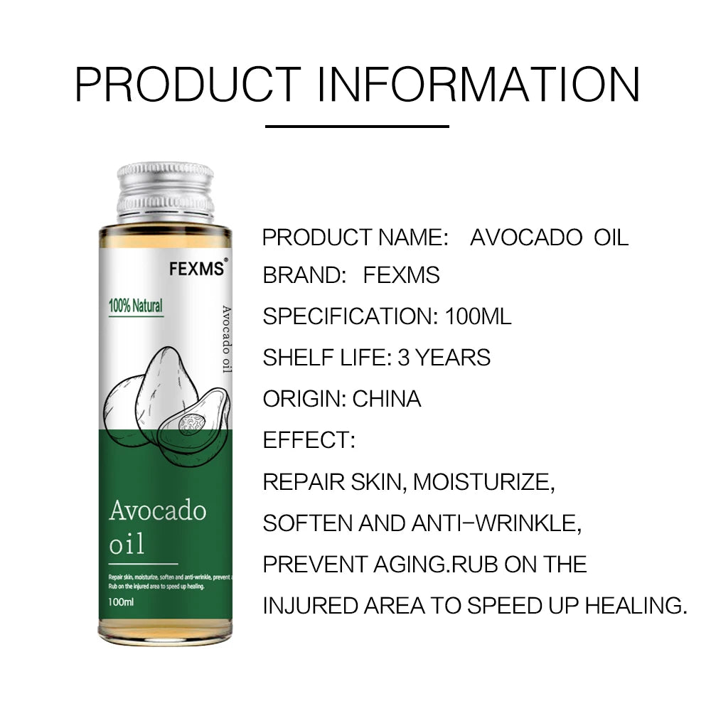 Avocado Oil for Hair & Skin | 100% Pure Natural Carrier Oil for Massage & Essential Oils