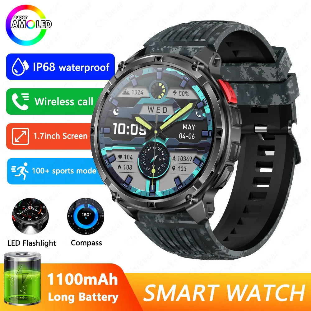 2026 T-Rex3 Pro Smart Watch 1100mAh GPS 5ATM Military Sports Compass Run