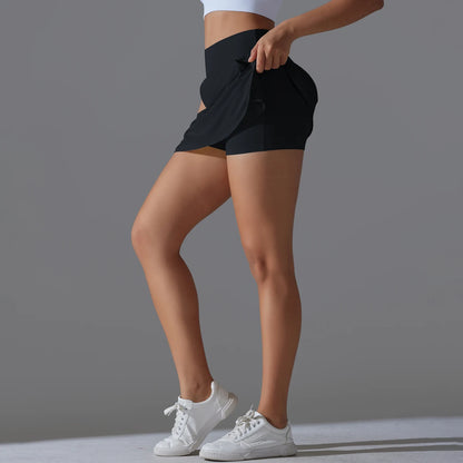 Women’s Gym Running Skorts – Double Deck Quick Dry Workout Shorts with Pocket
