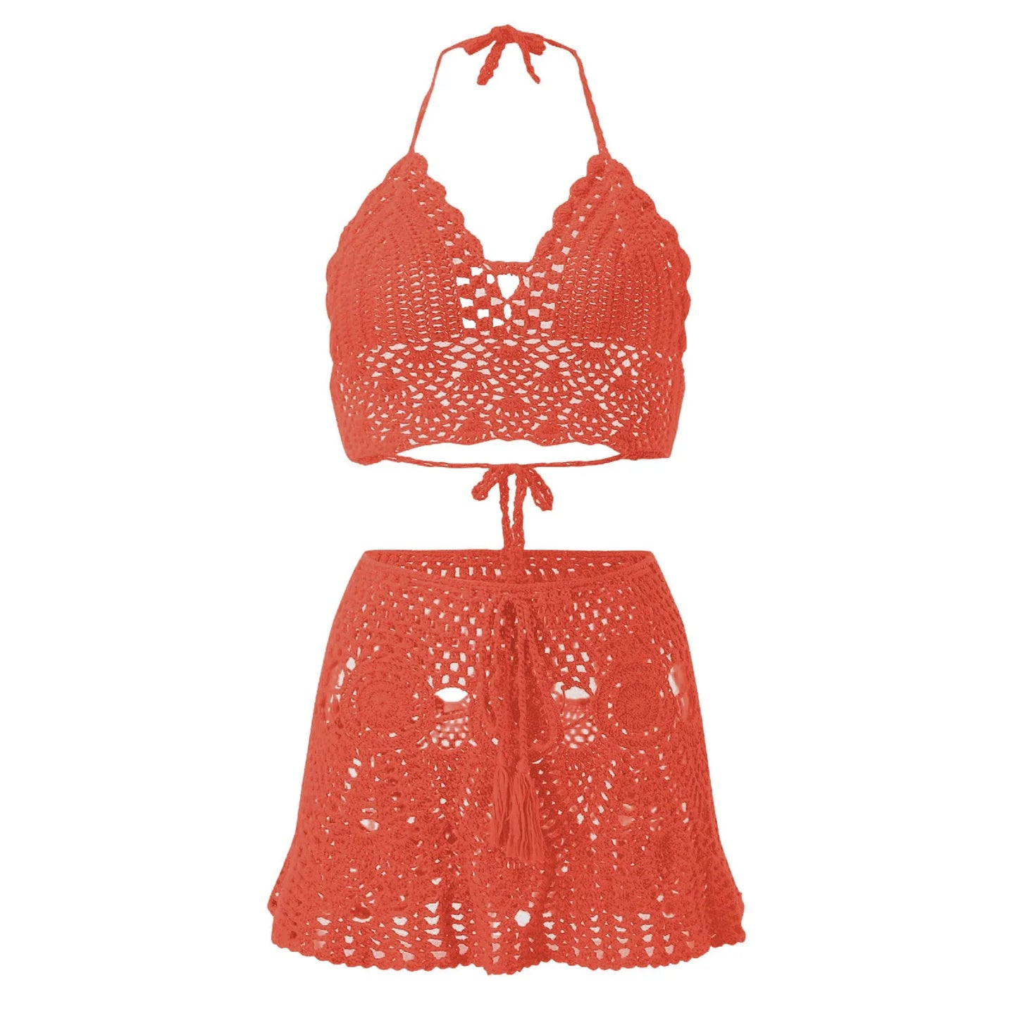 Boho Crochet Bikini Set Women Hollow Out Halter Summer Beachwear