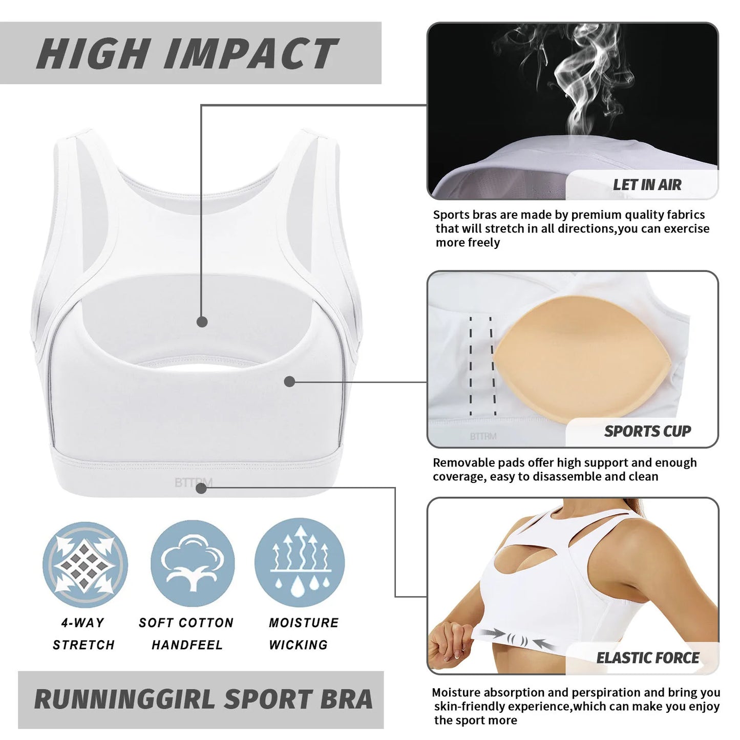 Women High Impact Sports Bra Push Up Shockproof Gym Workout Yoga Crop Top