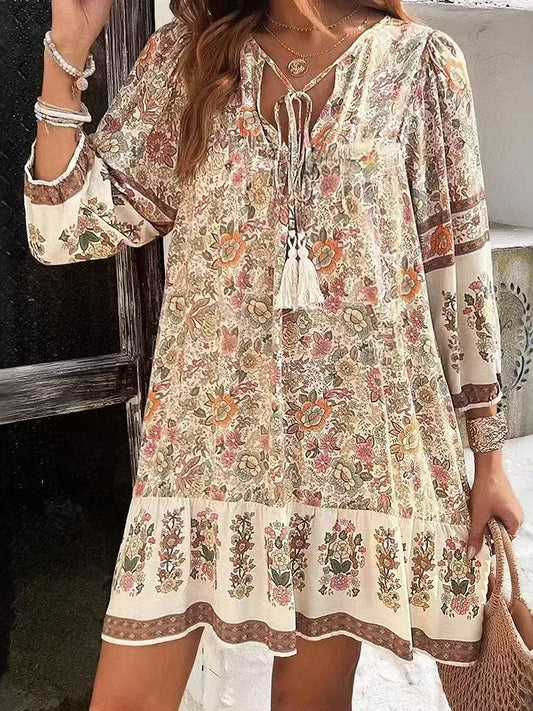 Casual Print Loose Dress – Effortless Vintage Boho Style