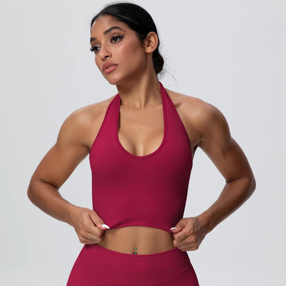 Women Backless Halter Sports Bra Naked Feel Yoga Gym Workout Crop Top