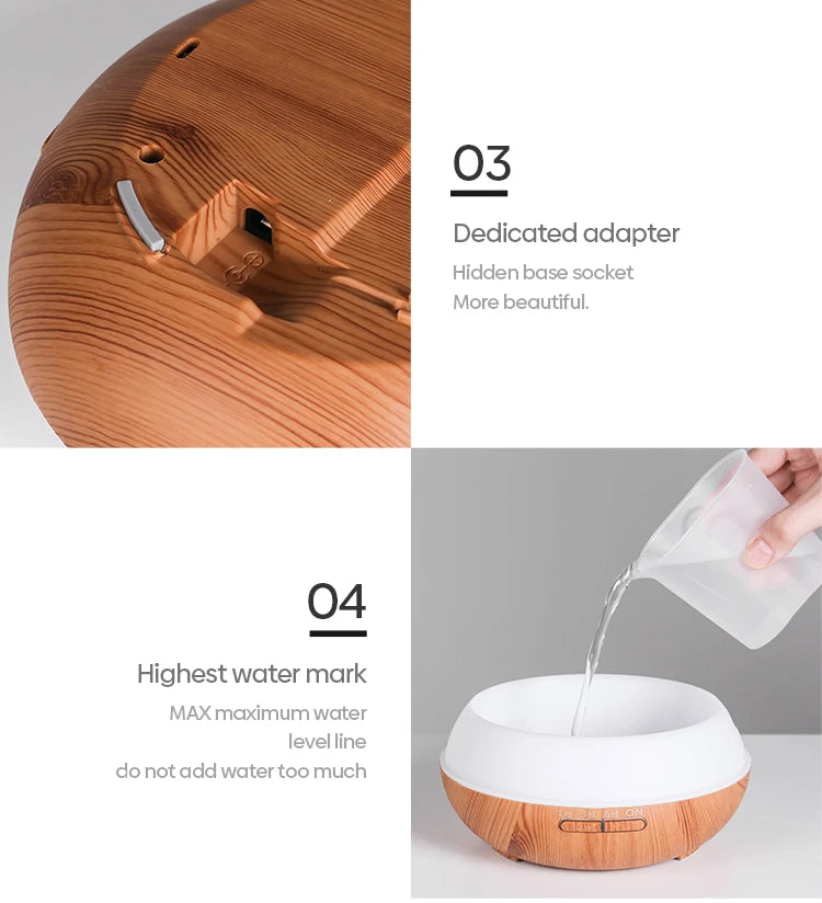 500ML Aromatherapy Essential Oil Diffuser – Wood Grain Design  Remote Control Ultrasonic Air Humidifier with 7-Color LED Light