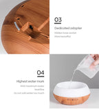 500ML Aromatherapy Essential Oil Diffuser – Wood Grain Design  Remote Control Ultrasonic Air Humidifier with 7-Color LED Light