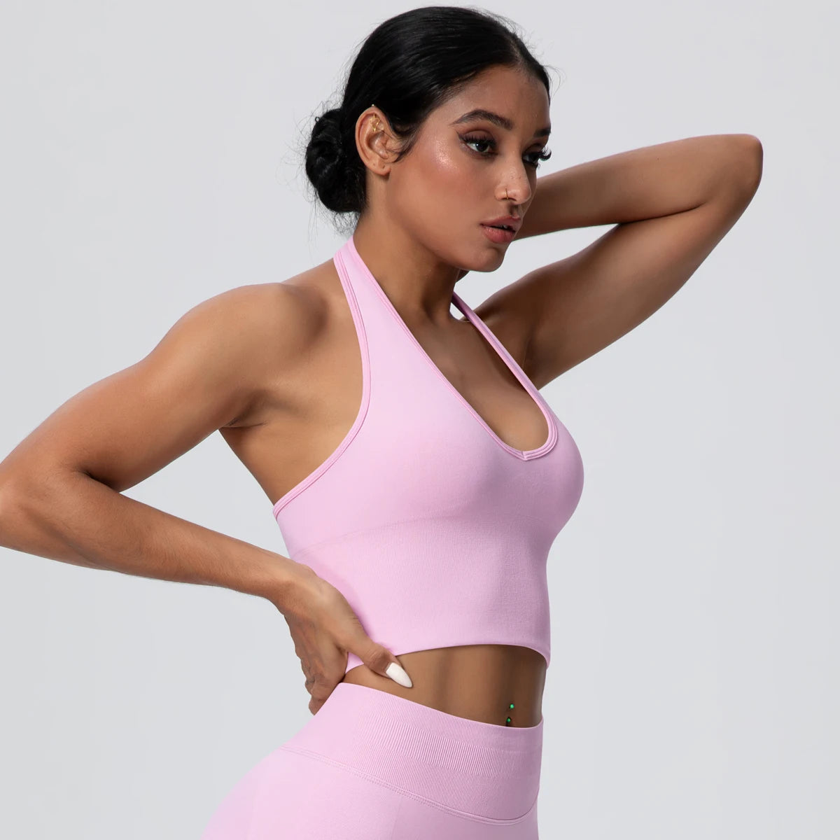 Women Backless Halter Sports Bra Naked Feel Yoga Gym Workout Crop Top