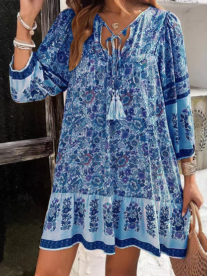 Casual Print Loose Dress – Effortless Vintage Boho Style
