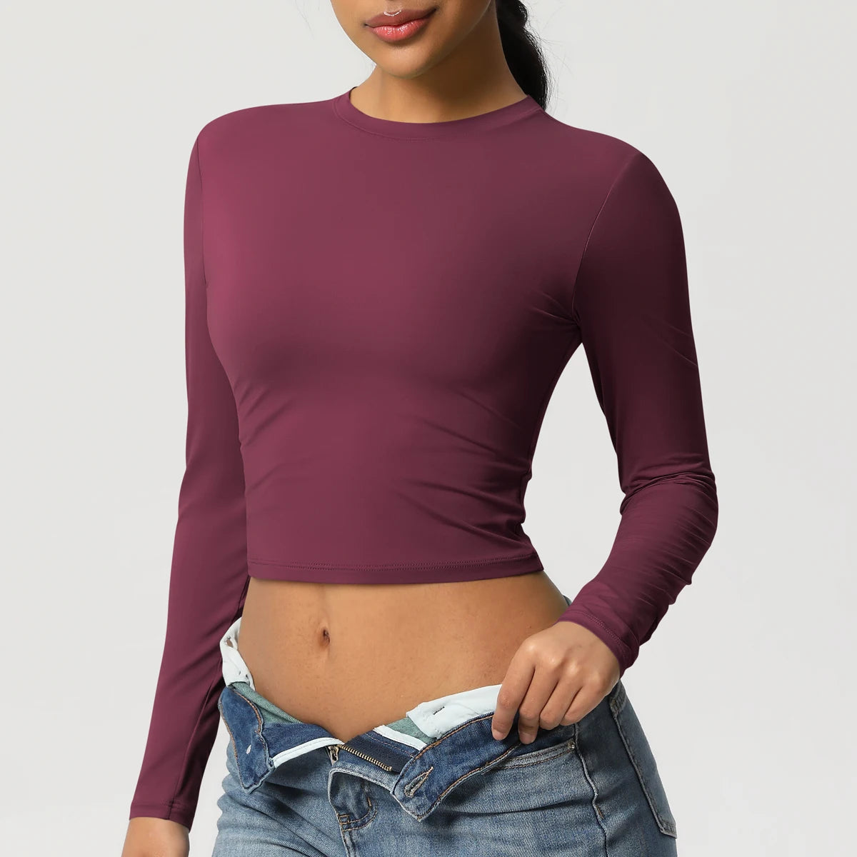 Women Long Sleeve Yoga Shirt Quick Dry Gym Workout Running Fitness Crop Top