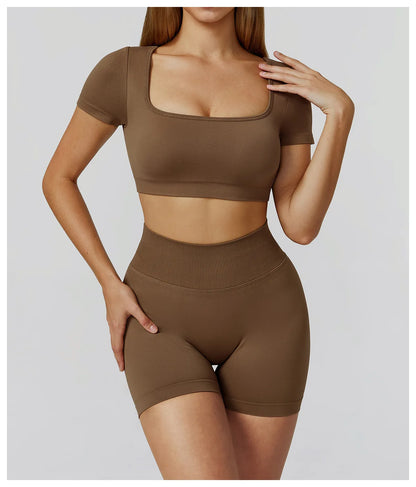 Women’s Gym Yoga Top | Square Neck Backless Fitness Outfit