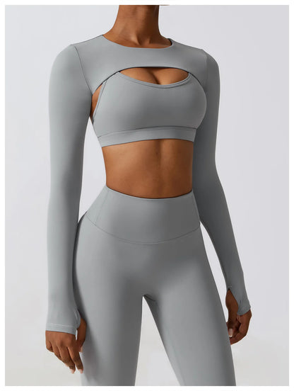 Womens Long Sleeve Gym Top Crop Yoga Shirt Quick Dry Fitness Sports