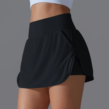 Women’s Gym Running Skorts – Double Deck Quick Dry Workout Shorts with Pocket