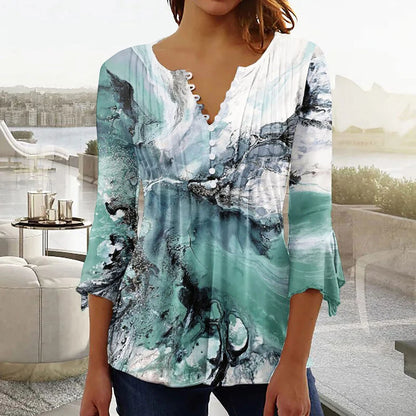 Women Floral V Neck T Shirt Summer Short Sleeve Casual Streetwear Top Holiday