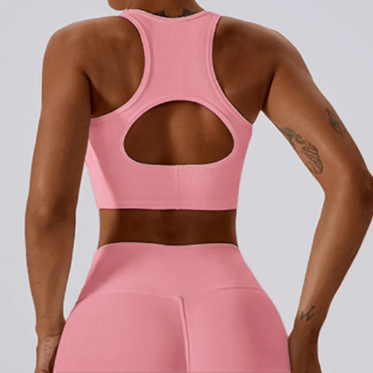 Womens Ribbed Sports Bra High Impact Padded Gym Running Yoga Fitness Top