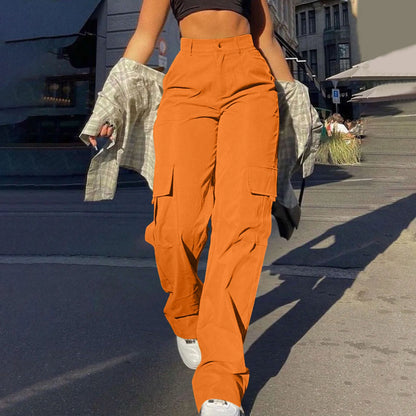 Women Loose Cargo Pants High Waist Wide Leg Trousers Pockets Casual Full Length