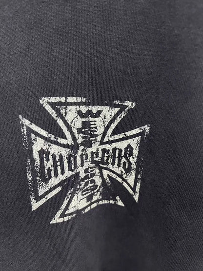 Womans Cross Logo Zipper Hoodie | Vintage Washed Black Oversized