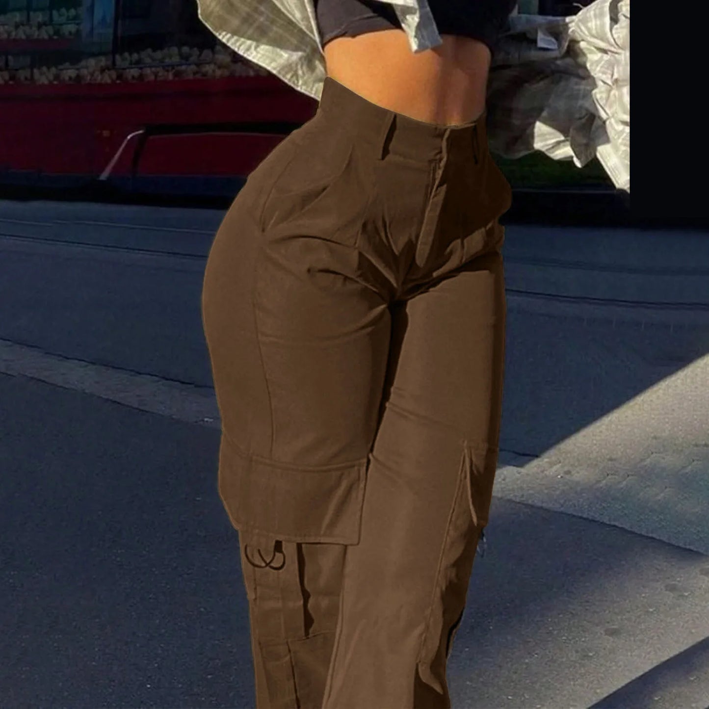 Women Loose Cargo Pants High Waist Wide Leg Trousers Pockets Casual Full Length