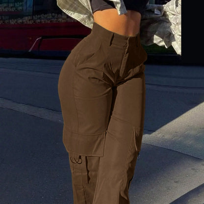 Women Loose Cargo Pants High Waist Wide Leg Trousers Pockets Casual Full Length
