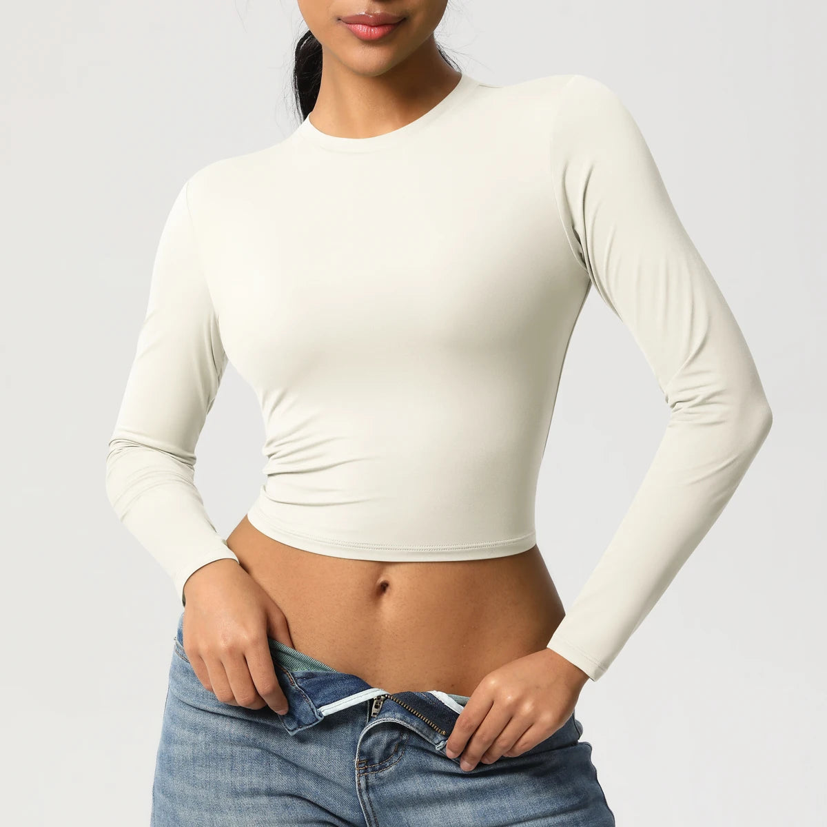 Women Long Sleeve Yoga Shirt Quick Dry Gym Workout Running Fitness Crop Top