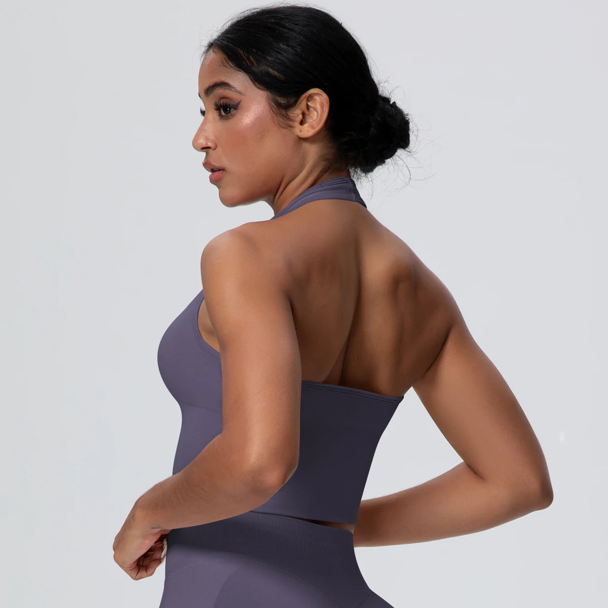 Women Backless Halter Sports Bra Naked Feel Yoga Gym Workout Crop Top