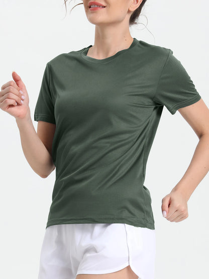 Women Quick Dry Running Gym Sport T-Shirt Breathable Lightweight Fitness Top