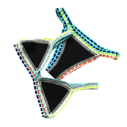Women Bright Patchwork Crochet Bikini Set Handmade 2 Piece Summer Swimwear