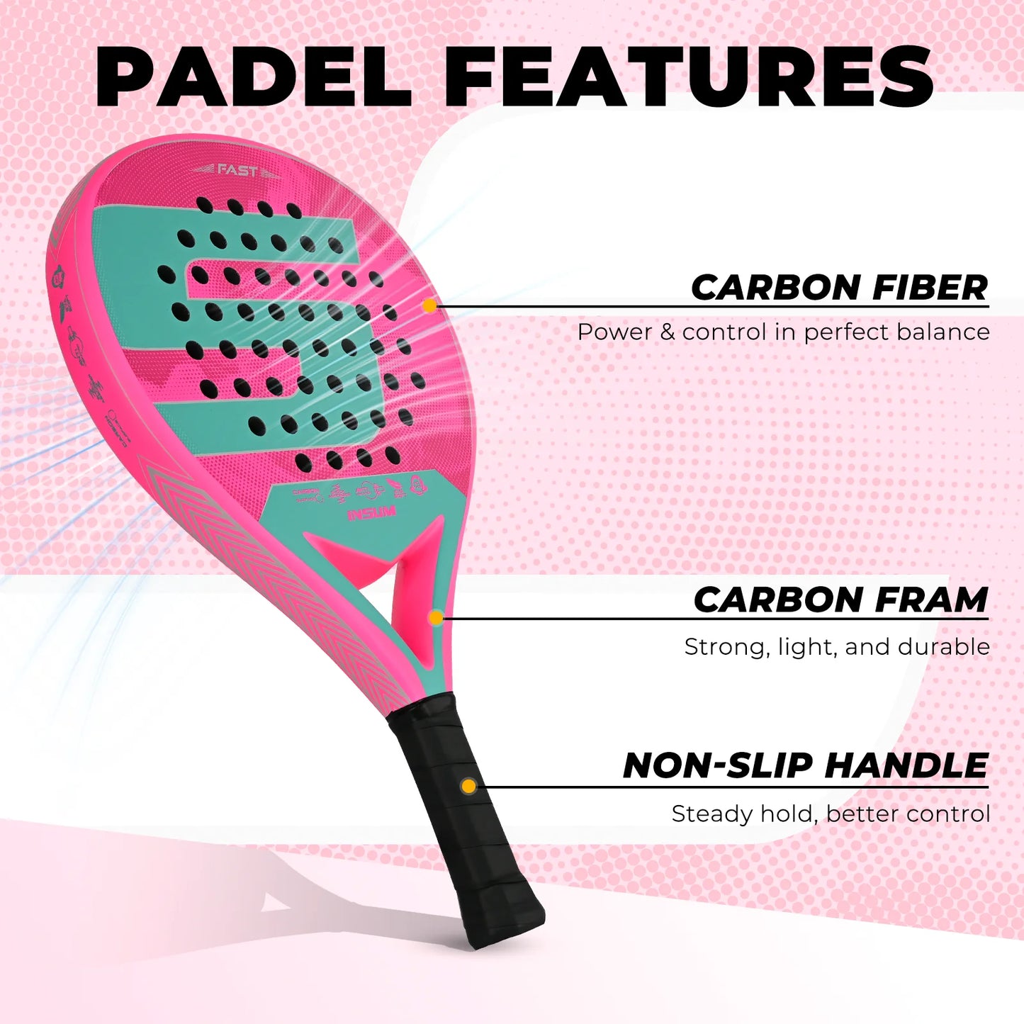 INSUM Carbon Fiber Padel Racket EVA Foam Core Lightweight Tennis Paddle