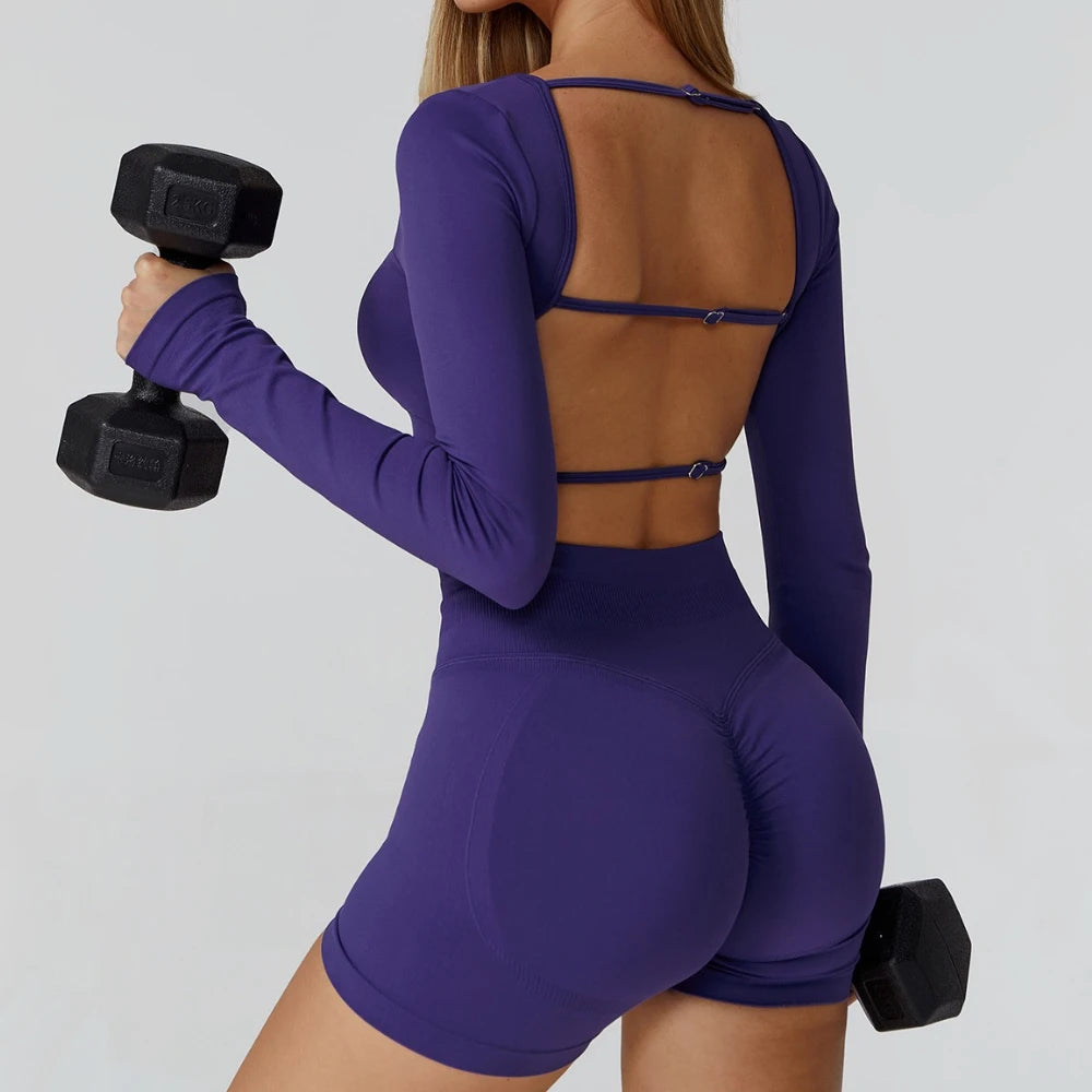 Women’s Gym Yoga Top | Square Neck Backless Fitness Outfit