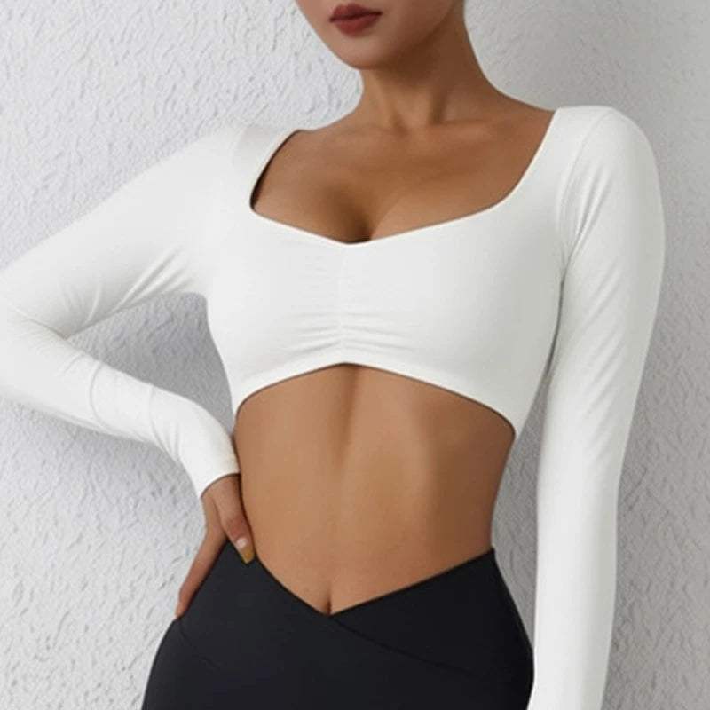 Women Gym Top Long Sleeve Nylon Yoga Shirt Tight Sports Fitness Top