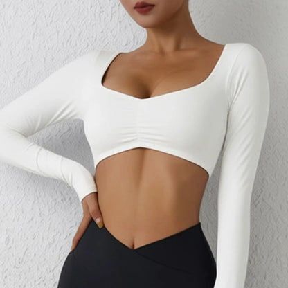 Women Gym Top Long Sleeve Nylon Yoga Shirt Tight Sports Fitness Top