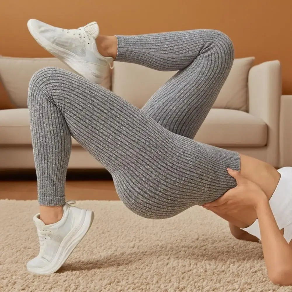 Contour Fit Leggings - Grey Ribbed