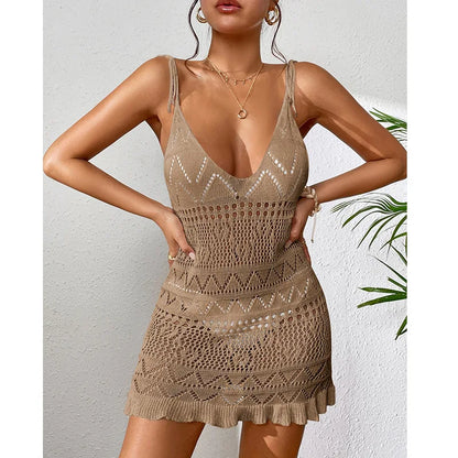 Women’s Backless Summer Beach Dress Knitted Sleeveless Cover Up