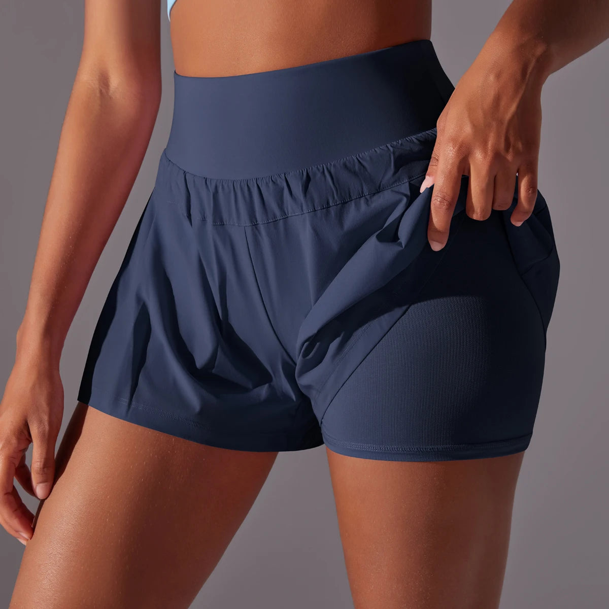 Women 2in1 Gym Running Shorts Quick Dry Workout Fitness Sports Shorts Pocket
