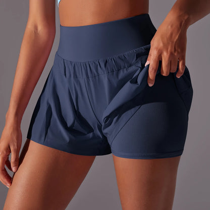Women 2in1 Gym Running Shorts Quick Dry Workout Fitness Sports Shorts Pocket