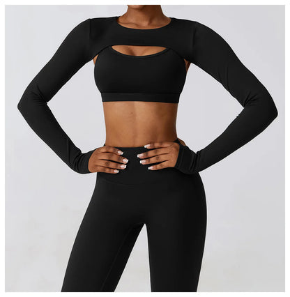Womens Long Sleeve Gym Top Crop Yoga Shirt Quick Dry Fitness Sports