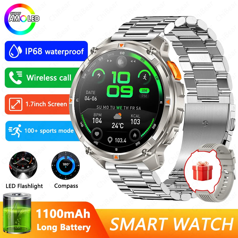 2026 T-Rex3 Pro Smart Watch 1100mAh GPS 5ATM Military Sports Compass Run