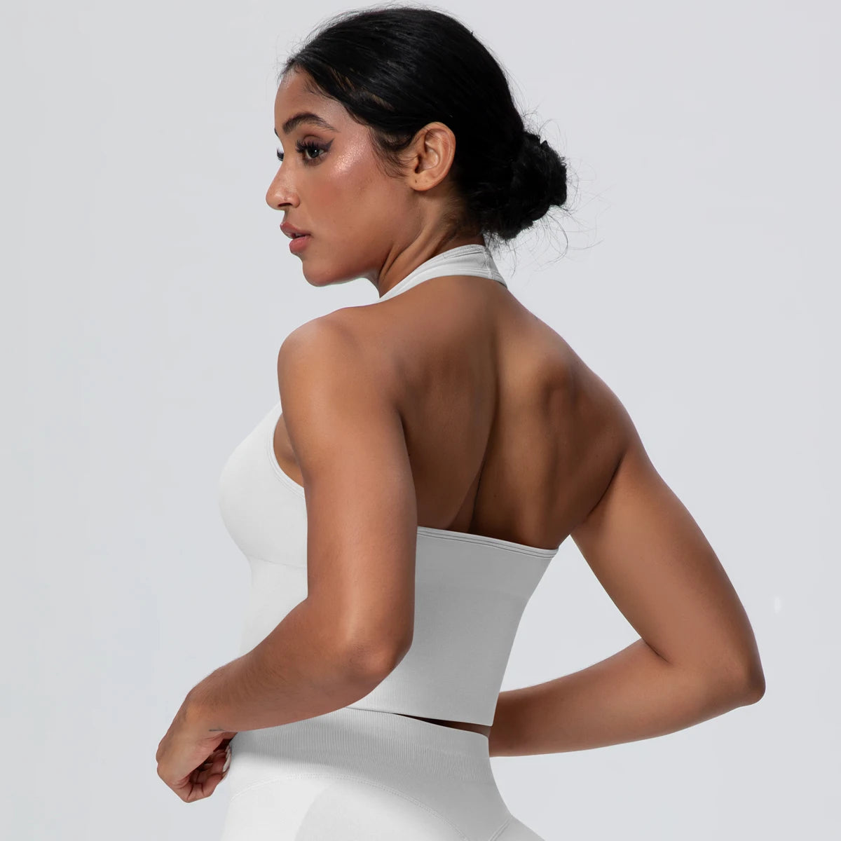 Women Backless Halter Sports Bra Naked Feel Yoga Gym Workout Crop Top