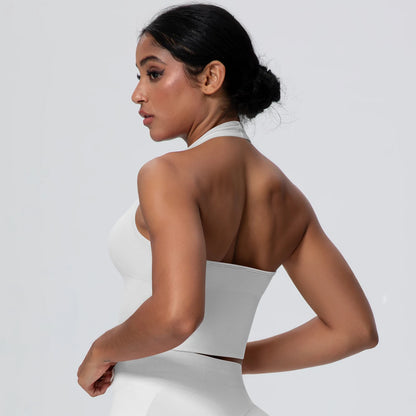 Women Backless Halter Sports Bra Naked Feel Yoga Gym Workout Crop Top