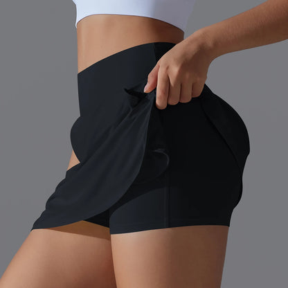 Women’s Gym Running Skorts – Double Deck Quick Dry Workout Shorts with Pocket