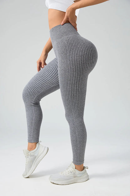 Contour Fit Leggings - Grey Ribbed