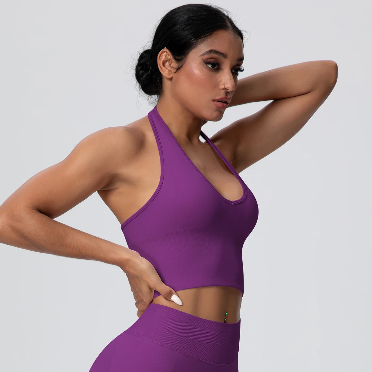 Women Backless Halter Sports Bra Naked Feel Yoga Gym Workout Crop Top