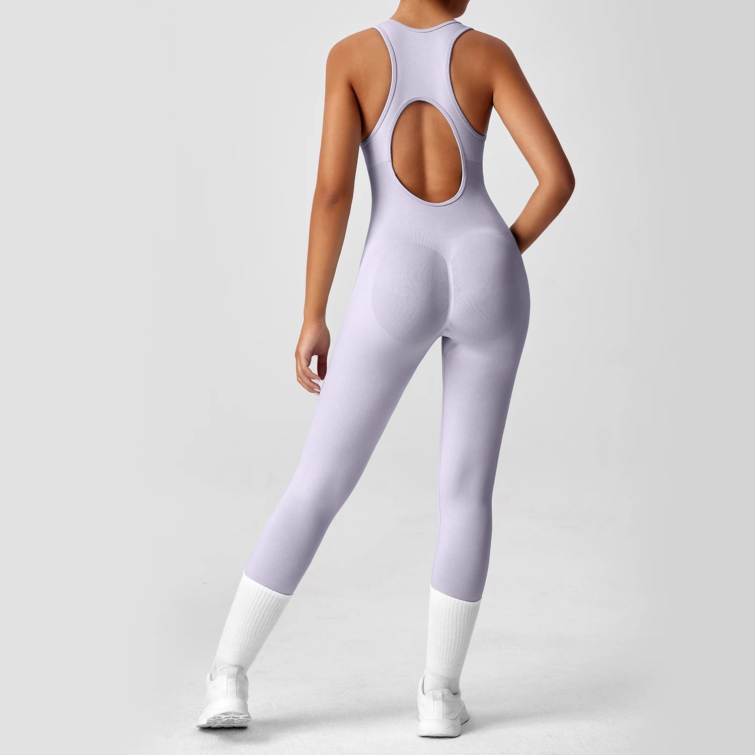 Seamless Peach Booty Bodysuit | V-Back Tummy Control Gym Jumpsuit